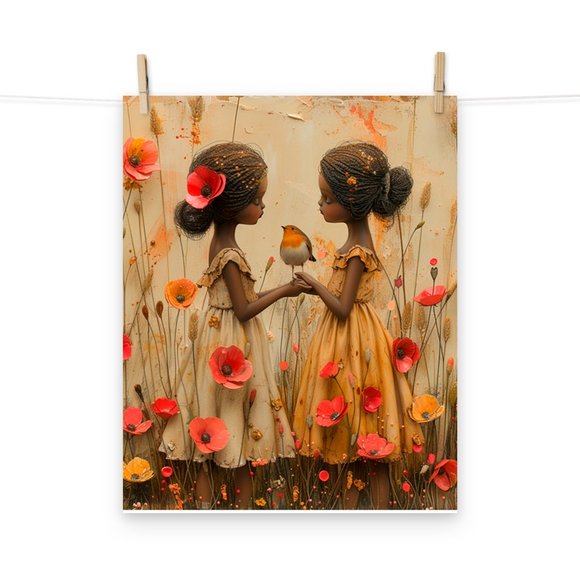 Two Sisters One Heart: Elegance in Diversity - Black Art Print 8x10 - Picture 4 of 5